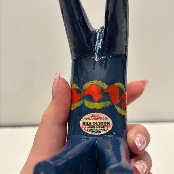 Vintage Blue Swedish Dala Horse, Nils Olsson Hemslojd Traditional Wooden Horse - Picture 6 of 9